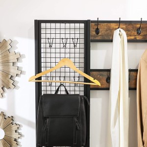 Portemanteau collection RICHMOND coloris noir et bois. Meuble d'entrée avec penderie et rangement chaussures intégrés