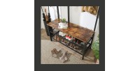Portemanteau collection RICHMOND coloris noir et bois. Meuble d'entrée avec penderie et rangement chaussures intégrés