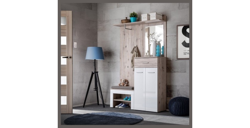 Meuble d'entrée - ONYX 2 - Coloris chêne et blanc