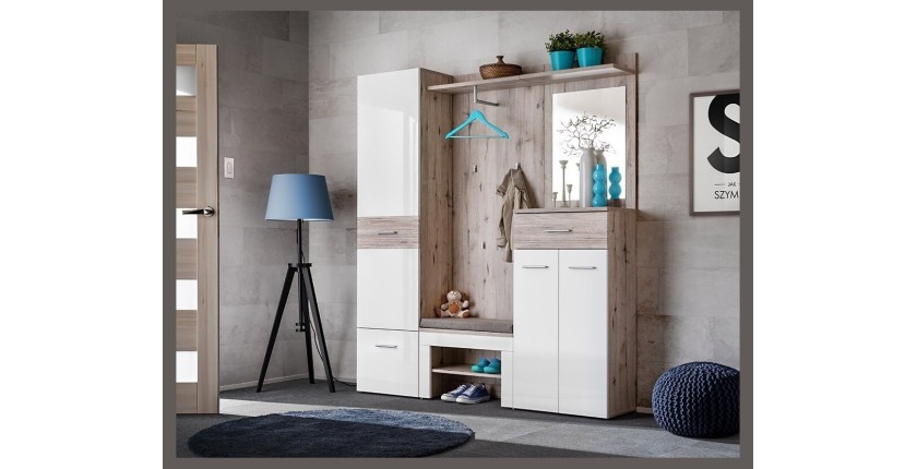 Meuble d'entrée - ONYX 3 - Coloris chêne et blanc
