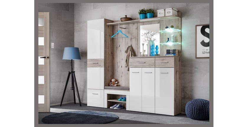Meuble d'entrée - ONYX 4 - Coloris chêne et blanc