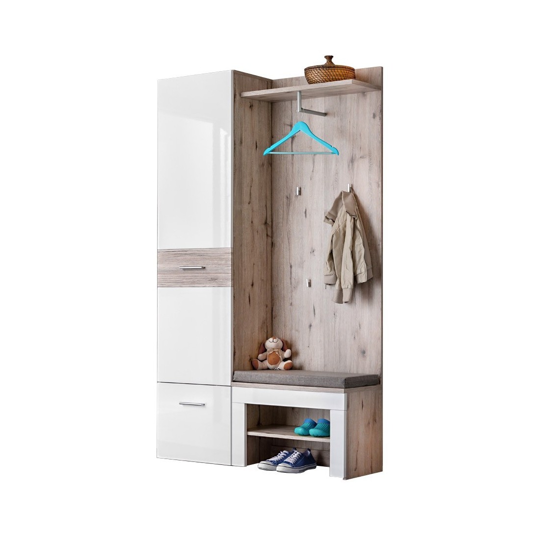 Meuble d'entrée - ONYX 5 - Coloris chêne et blanc