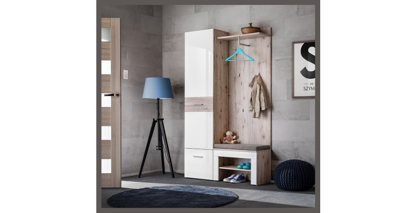 Meuble d'entrée - ONYX 5 - Coloris chêne et blanc