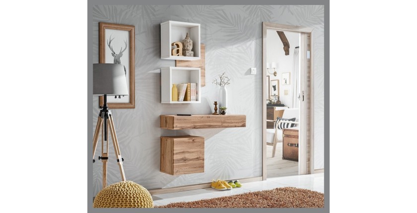 Meuble d'entrée - TORTH 3 - Coloris chêne et blanc