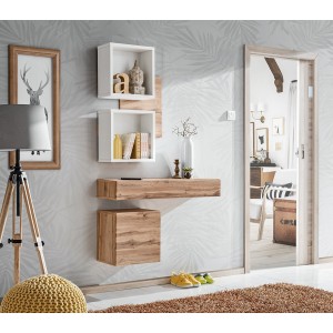 Meuble d'entrée - TORTH 3 - Coloris chêne et blanc