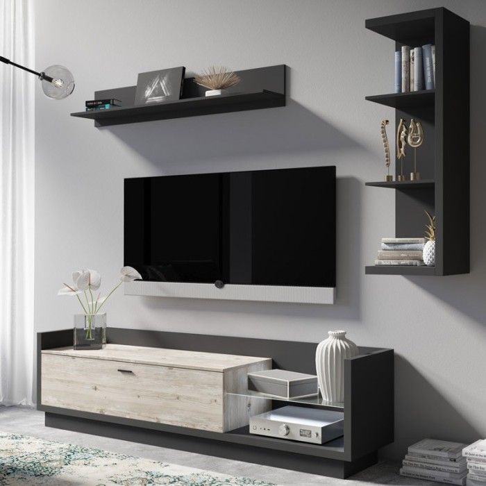 Etagère murale 150cm Collection CORK. Coloris gris anthracite.
