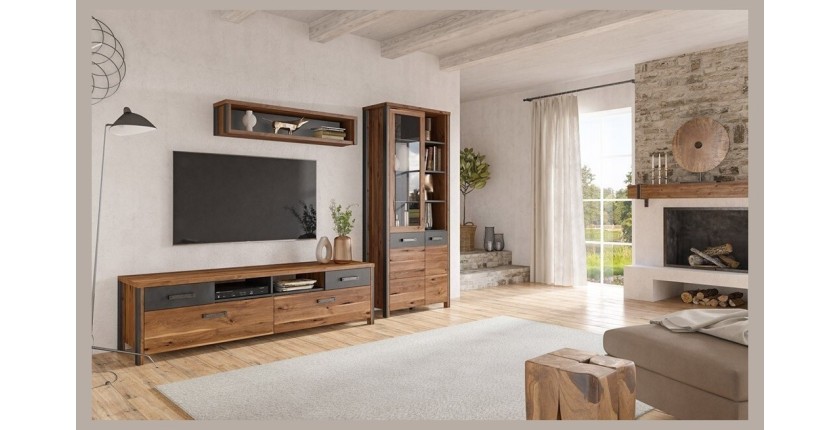 Etagère 120cm collection WINDSOR. Coloris chêne foncé et gris anthracite.