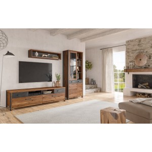 Etagère 120cm collection WINDSOR. Coloris chêne foncé et gris anthracite.