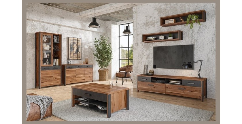 Etagère 120cm collection WINDSOR. Coloris chêne foncé et gris anthracite.