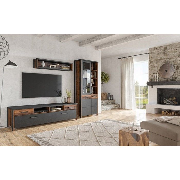 Etagère 120cm collection WINDSOR. Coloris gris anthracite et chêne foncé.
