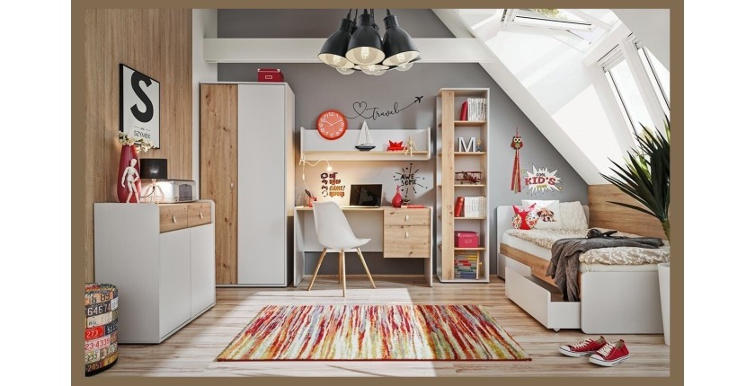 Etagère pour chambre ado ou enfant. Collection BIBOU. Coloris gris et chêne