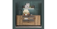 Étagère murale 100cm avec LED intégrées. Coloris épicéa et noir. Style industriel. Collection ZOLA.