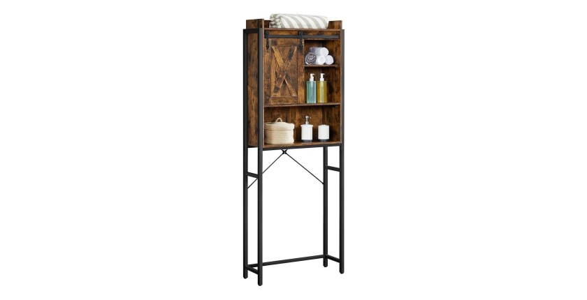 Meuble pour WC, machine à laver style industriel coloris chêne foncé et noir collection TALKE