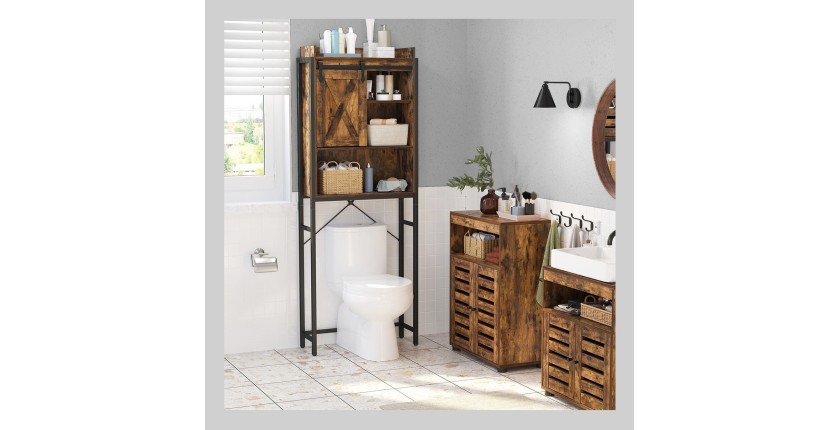 Meuble pour WC, machine à laver style industriel coloris chêne foncé et noir collection TALKE