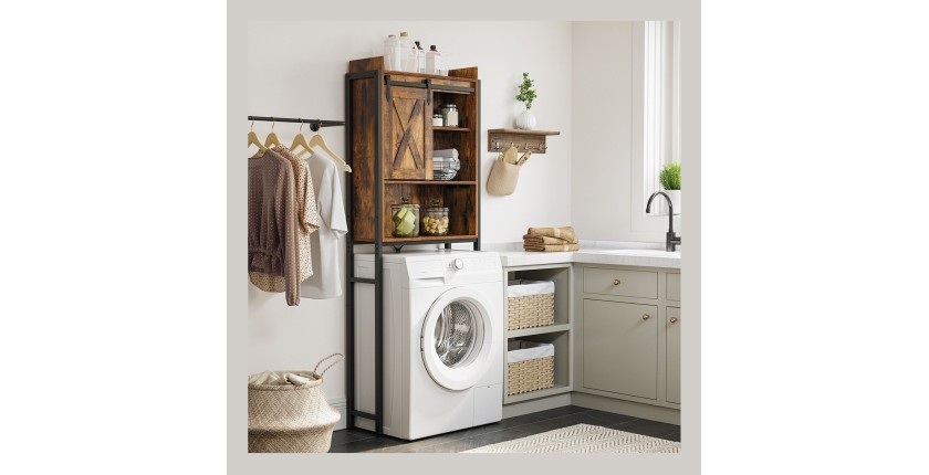 Meuble pour WC, machine à laver style industriel coloris chêne foncé et noir collection TALKE