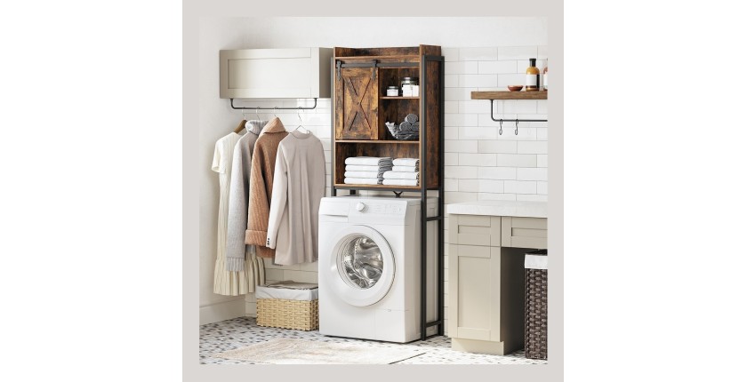 Meuble pour WC, machine à laver style industriel coloris chêne foncé et noir collection TALKE