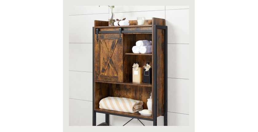 Meuble pour WC, machine à laver style industriel coloris chêne foncé et noir collection TALKE