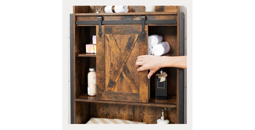 Meuble pour WC, machine à laver style industriel coloris chêne foncé et noir collection TALKE