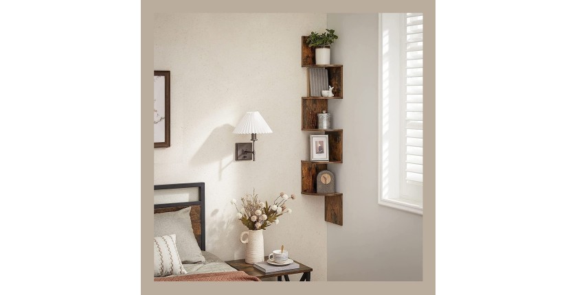 Étagère d'angle style rustique collection AUSTIN. Coloris bois foncé.