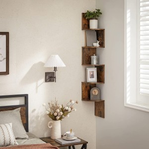 Étagère d'angle style rustique collection AUSTIN. Coloris bois foncé.