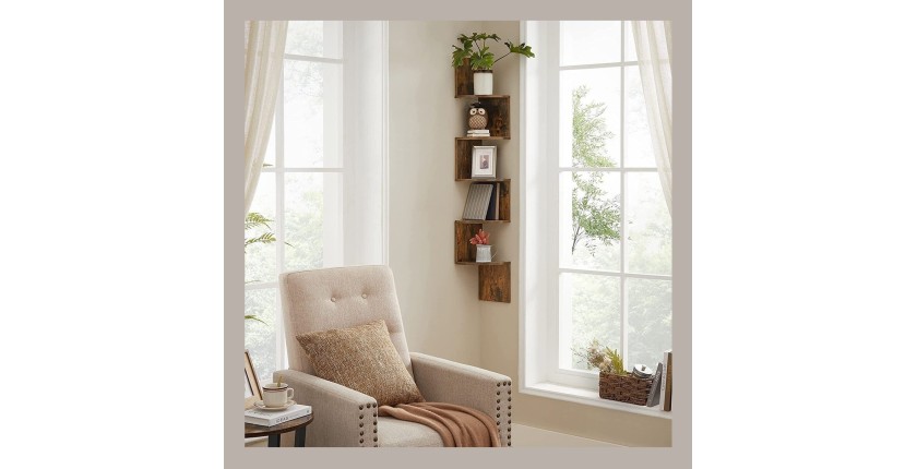 Étagère d'angle style rustique collection AUSTIN. Coloris bois foncé.