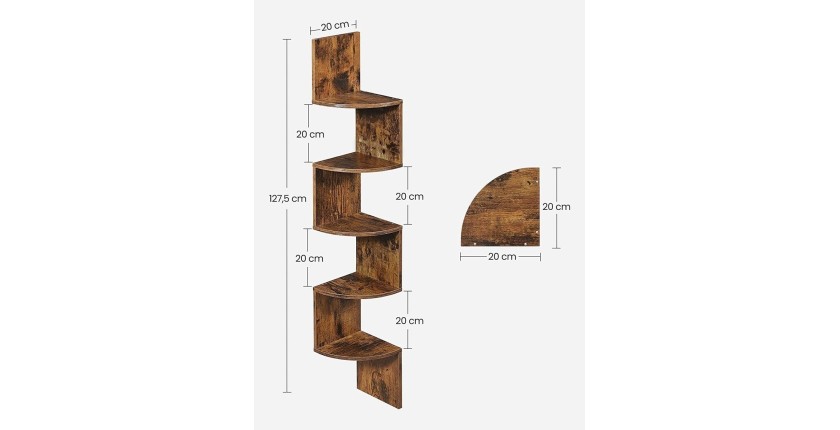 Étagère d'angle style rustique collection AUSTIN. Coloris bois foncé.