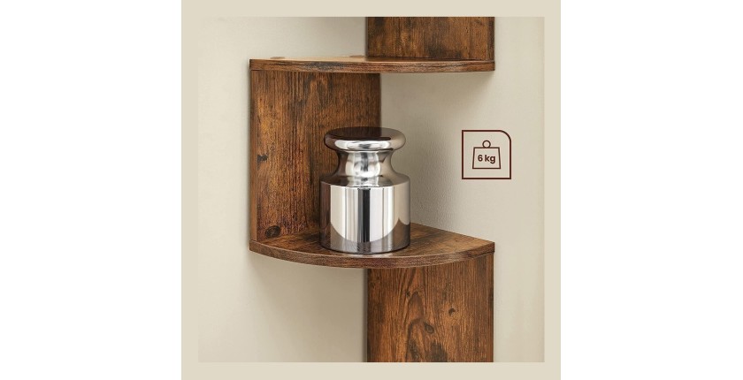Étagère d'angle style rustique collection AUSTIN. Coloris bois foncé.