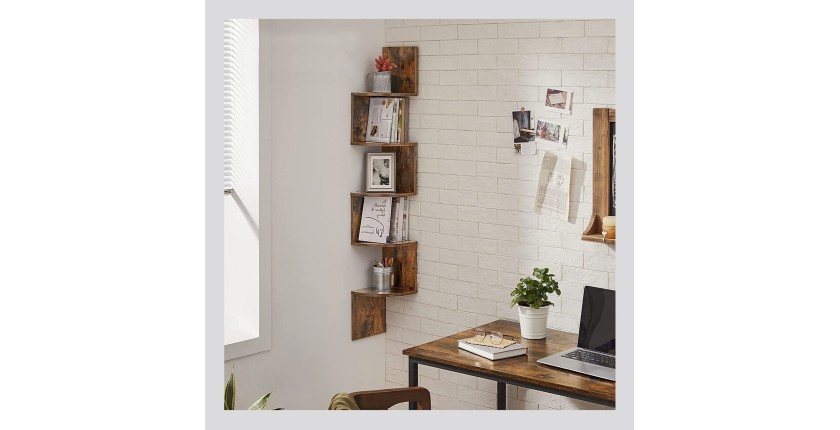 Étagère d'angle style rustique collection AUSTIN. Coloris bois foncé.