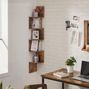 Étagère d'angle style rustique collection AUSTIN. Coloris bois foncé.