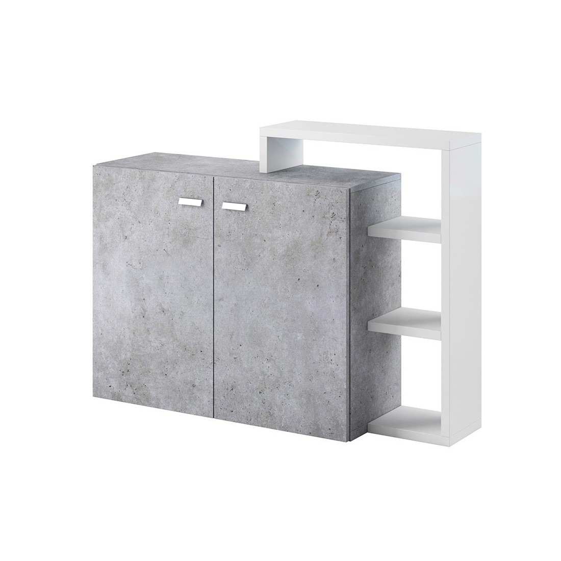 Buffet avec étagères intégrées collection BERGAME 130cm. Coloris Gris et blanc. Style design