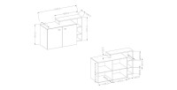 Buffet avec étagères intégrées collection BERGAME 130cm. Coloris Gris et blanc. Style design