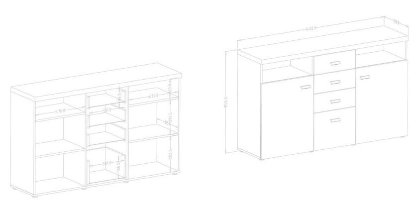 Buffet 140cm collection BERGAME. Coloris Gris et blanc. Style design