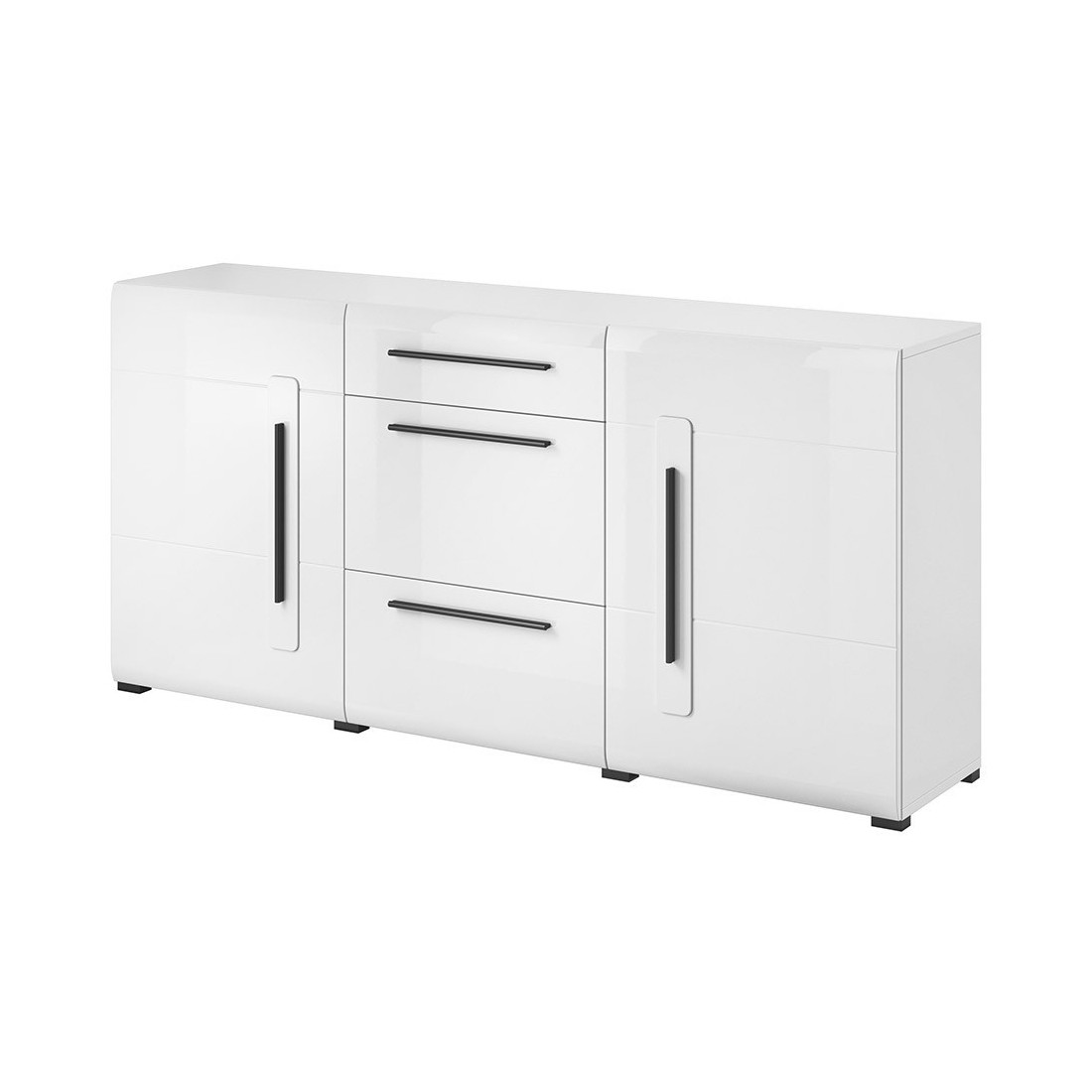 Buffet design 180cm. Collection BREDA deux portes et trois tiroirs. Coloris blanc.