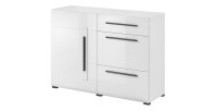 Buffet design 120cm. Collection BREDA une porte et trois tiroirs. Coloris blanc.