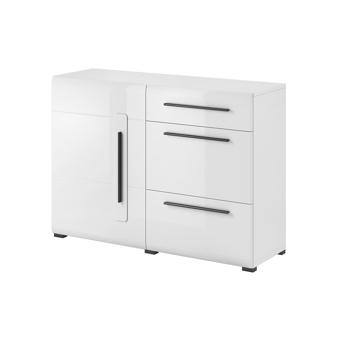 Buffet design 120cm. Collection BREDA une porte et trois tiroirs. Coloris blanc.
