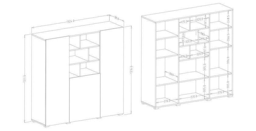 Buffet haut 130cm style design collection NARVA. Coloris ardoise.