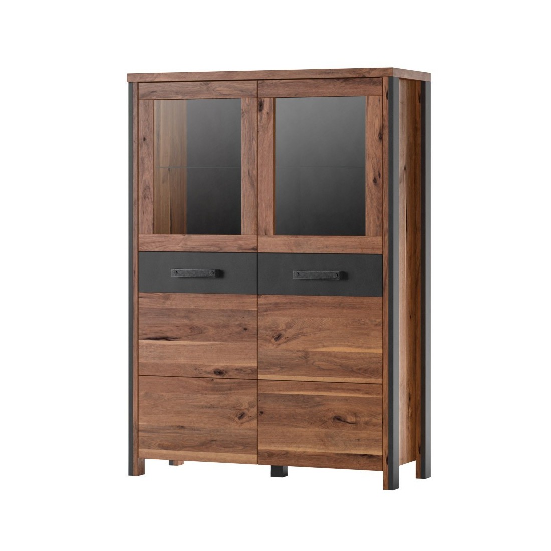 Buffet haut collection WINDSOR. Coloris chêne foncé et gris anthracite.