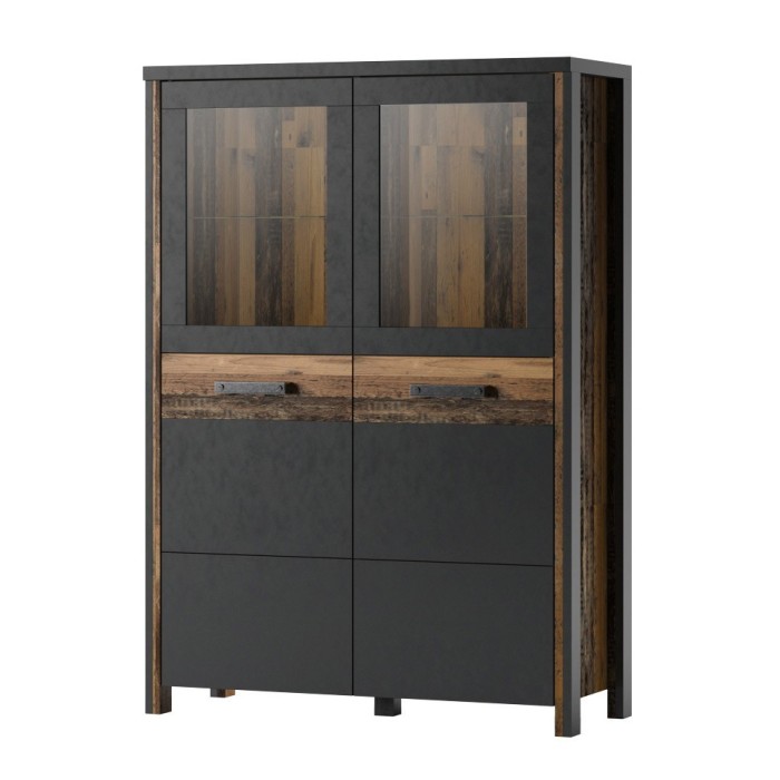Buffet haut collection WINDSOR. Coloris gris anthracite et chêne foncé.