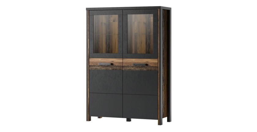 Buffet haut collection WINDSOR. Coloris gris anthracite et chêne foncé.