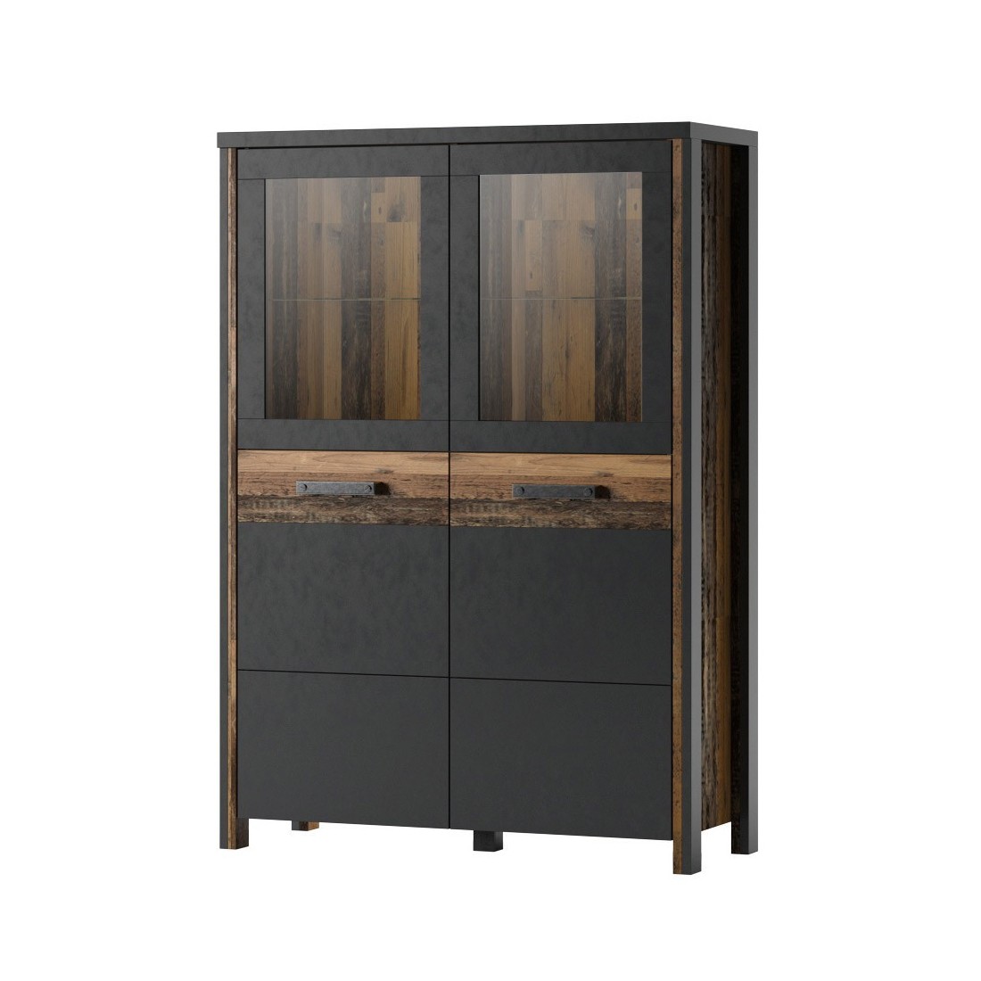 Buffet haut collection WINDSOR. Coloris gris anthracite et chêne foncé.