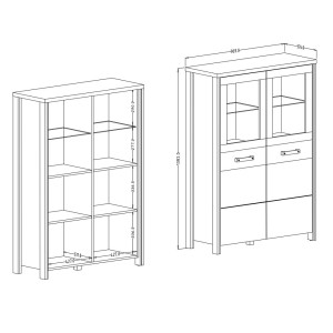 Buffet haut collection WINDSOR. Coloris gris anthracite et chêne foncé.