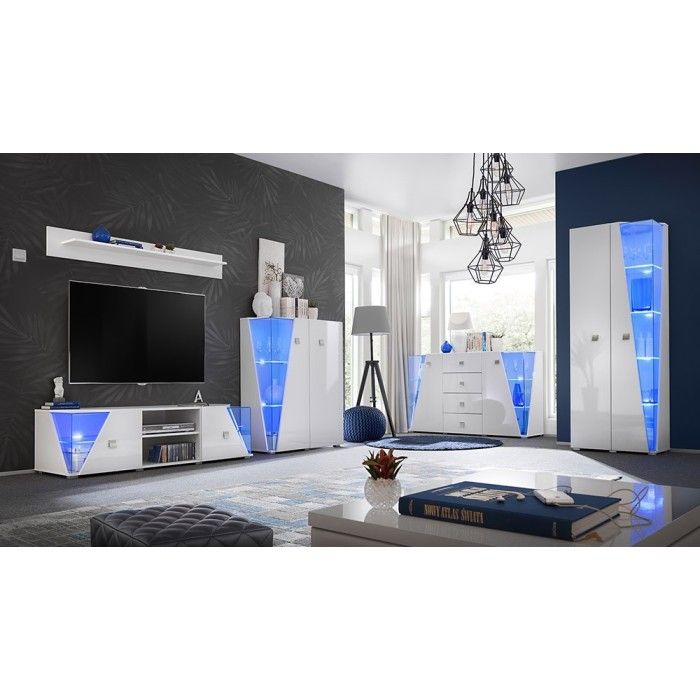 Buffet design 150cm collection SPIKE avec LED intégrées. Coloris blanc.
