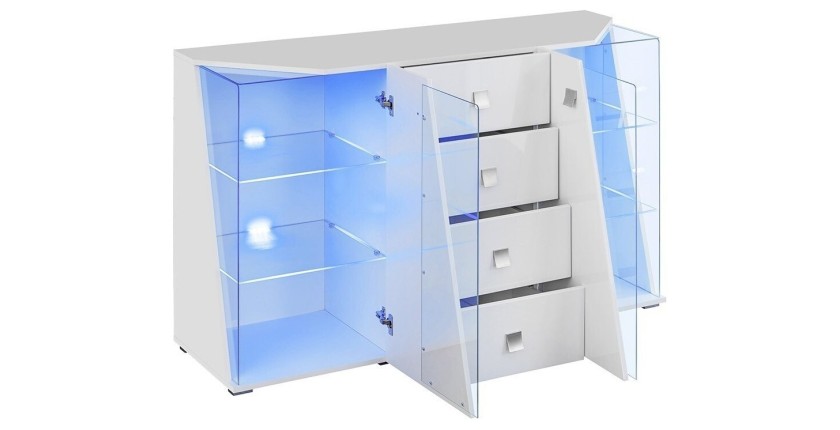 Buffet design 150cm collection SPIKE avec LED intégrées. Coloris blanc.