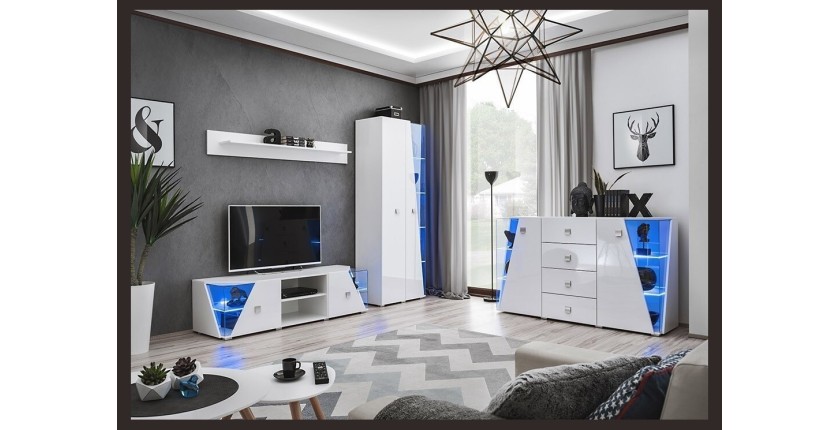 Buffet design 150cm collection SPIKE avec LED intégrées. Coloris blanc.