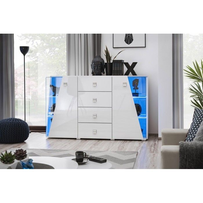 Buffet design 150cm collection SPIKE avec LED intégrées. Coloris blanc.