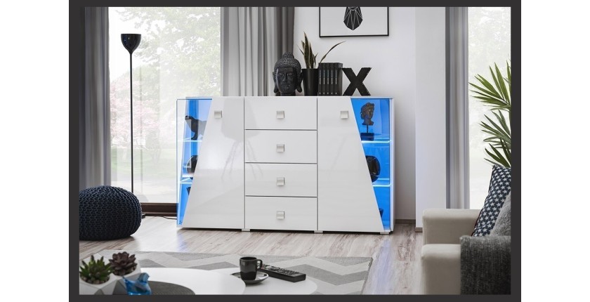 Buffet design 150cm collection SPIKE avec LED intégrées. Coloris blanc.