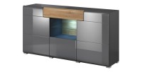 Buffet 160cm collection OHIO. Coloris gris anthracite et chêne. LED incluses