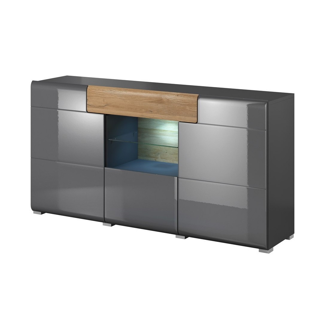 Buffet 160cm collection OHIO. Coloris gris anthracite et chêne. LED incluses