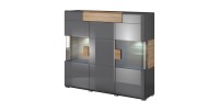 Buffet XL150cm collection OHIO. Éclairage LED intégré. Coloris gris anthracite et chêne.