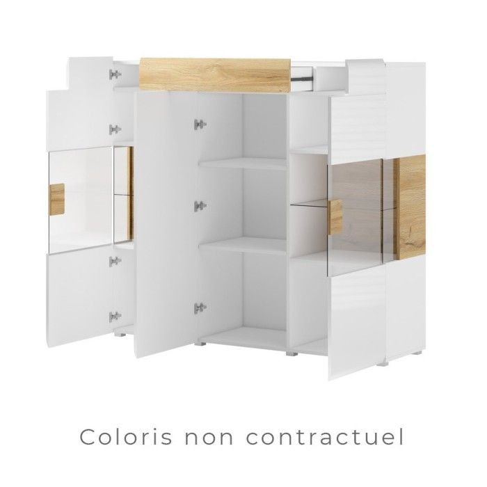 Buffet XL150cm collection OHIO. Éclairage LED intégré. Coloris gris anthracite et chêne.